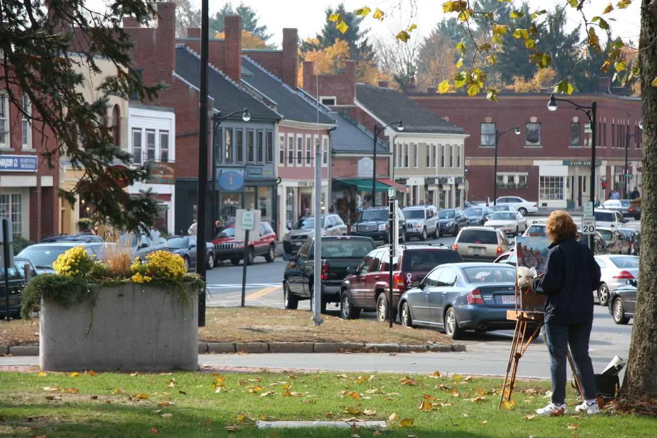 Artist paints Main Street in Concord, Massachusetts