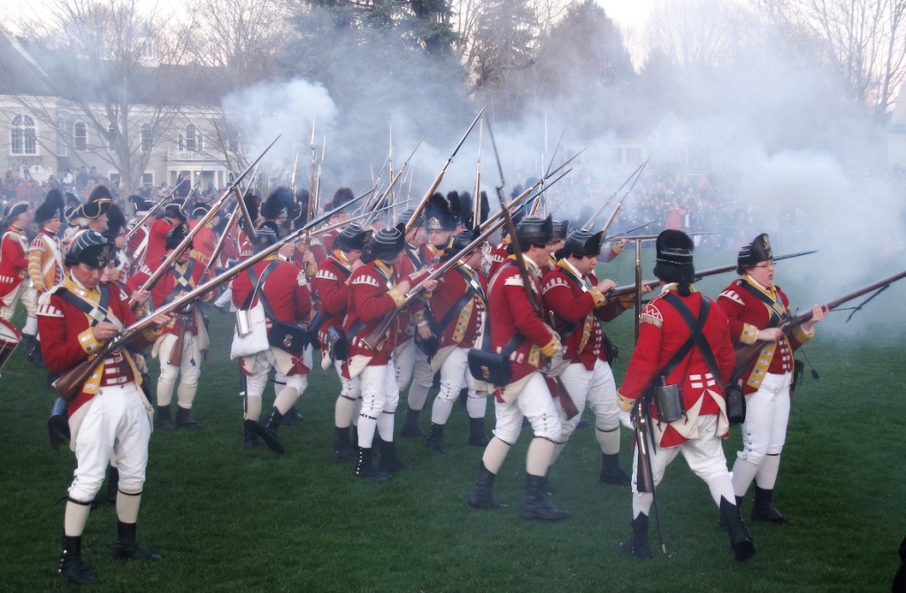 Redcoats firing at Minutemen on Lexington Green MA