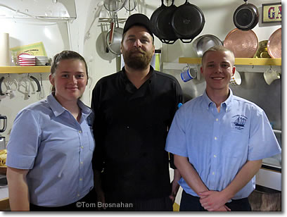 Galley crew on windjammer Victory Chimes, Maine