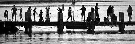 Silhouettes on a dock, Block Island